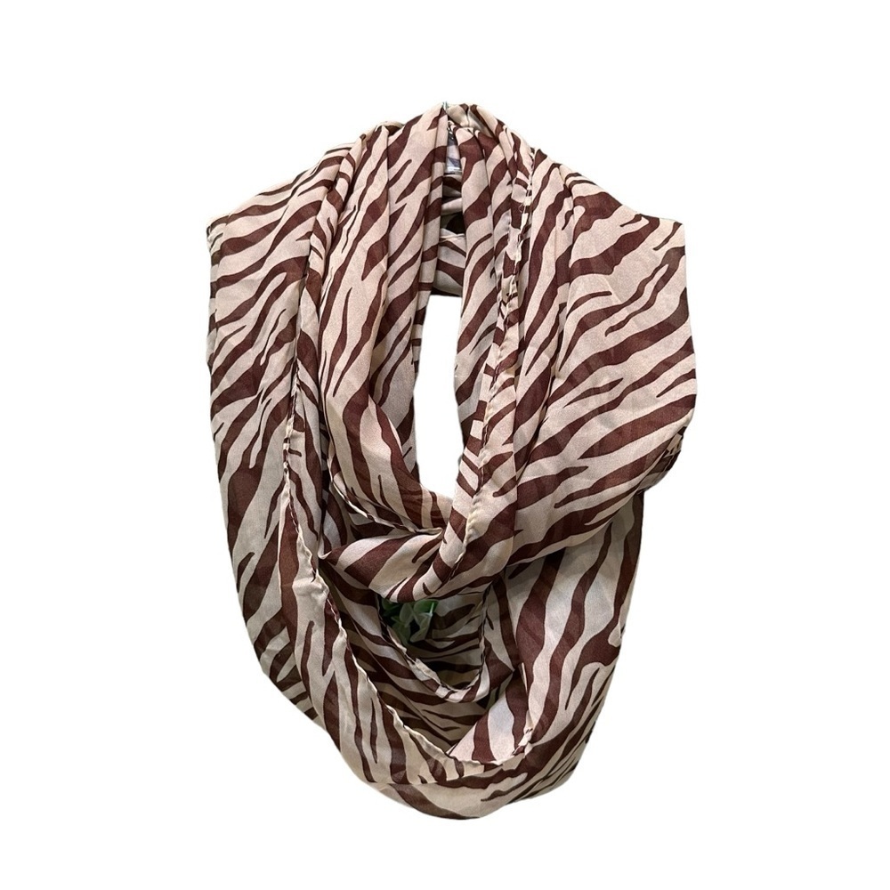 Lavello 100% chiffon brown and tan/cream infinity scarf in EUC
